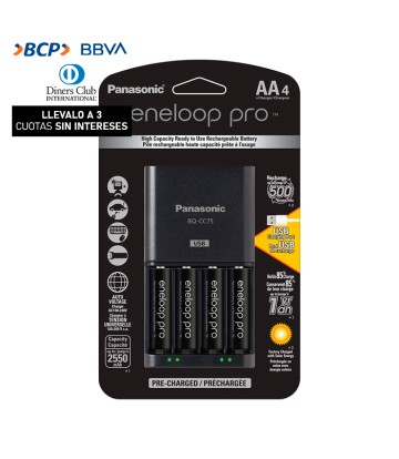 Panasonic Eneloop AAA 4-Baterías Ni-MH con Cargador Rapido 2550 mAh