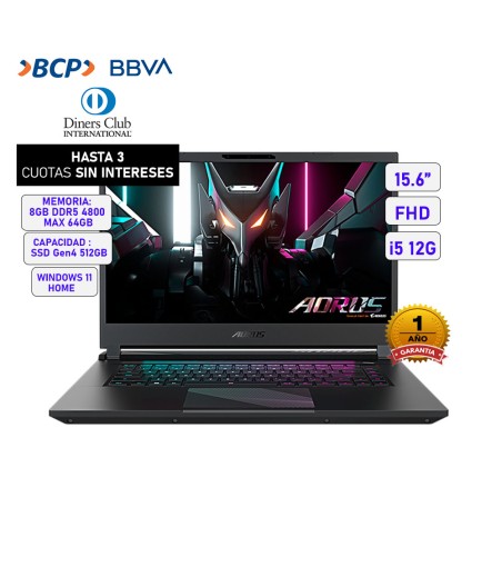 Laptop Gigabyte AORUS 15 9KF 15.6 FHD i5-12500HRTX 4060GDDR6 8GDDR5 4800 8GBGen4 512GAX211Win11 H. E3LA583SH