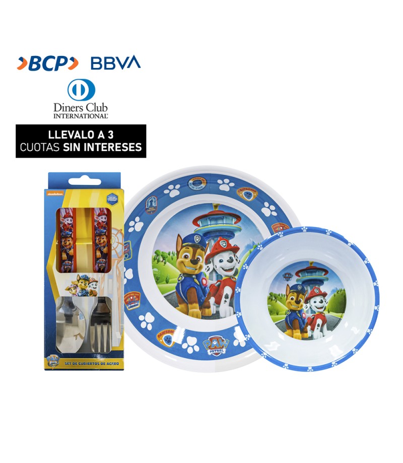 Vajilla Infantil Paw Patrol + Cubierto H.Core Scool Melamine