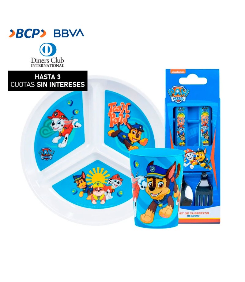 Vajilla infantil Paw Patrol Division Scool +Vaso+cubierto 703806