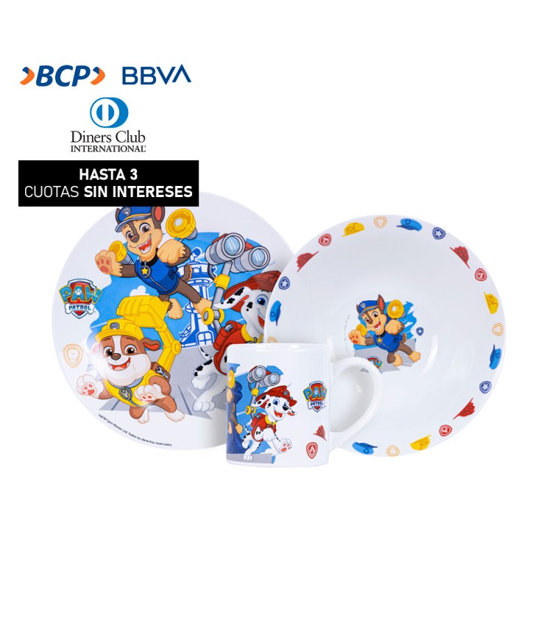 Vajilla infantil Ceramica 3Pz Paw Patrol Scool 703074