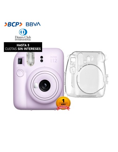 Camara Fujifilm Instax Mini 12 Lila +Estuche Transparente