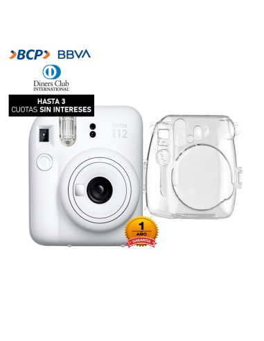 Camara Fujifilm Instax Mini 12 Blanco Arcilla+Estuche Transparente