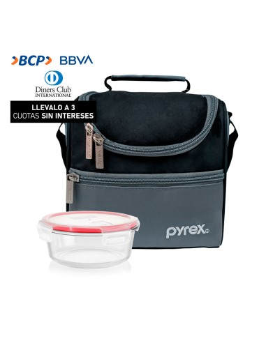 Lonchera Pyrex Termica Negro y gris+Taper 400ml -300345