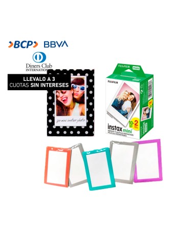 Pack de Pelicula Fujifilm instax mini x20+Marco iman+5 portafoto